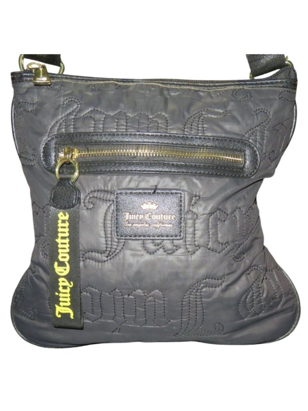 Juicy Couture Black Quilted Logo Stitched Crossbody Messenger Handbag
